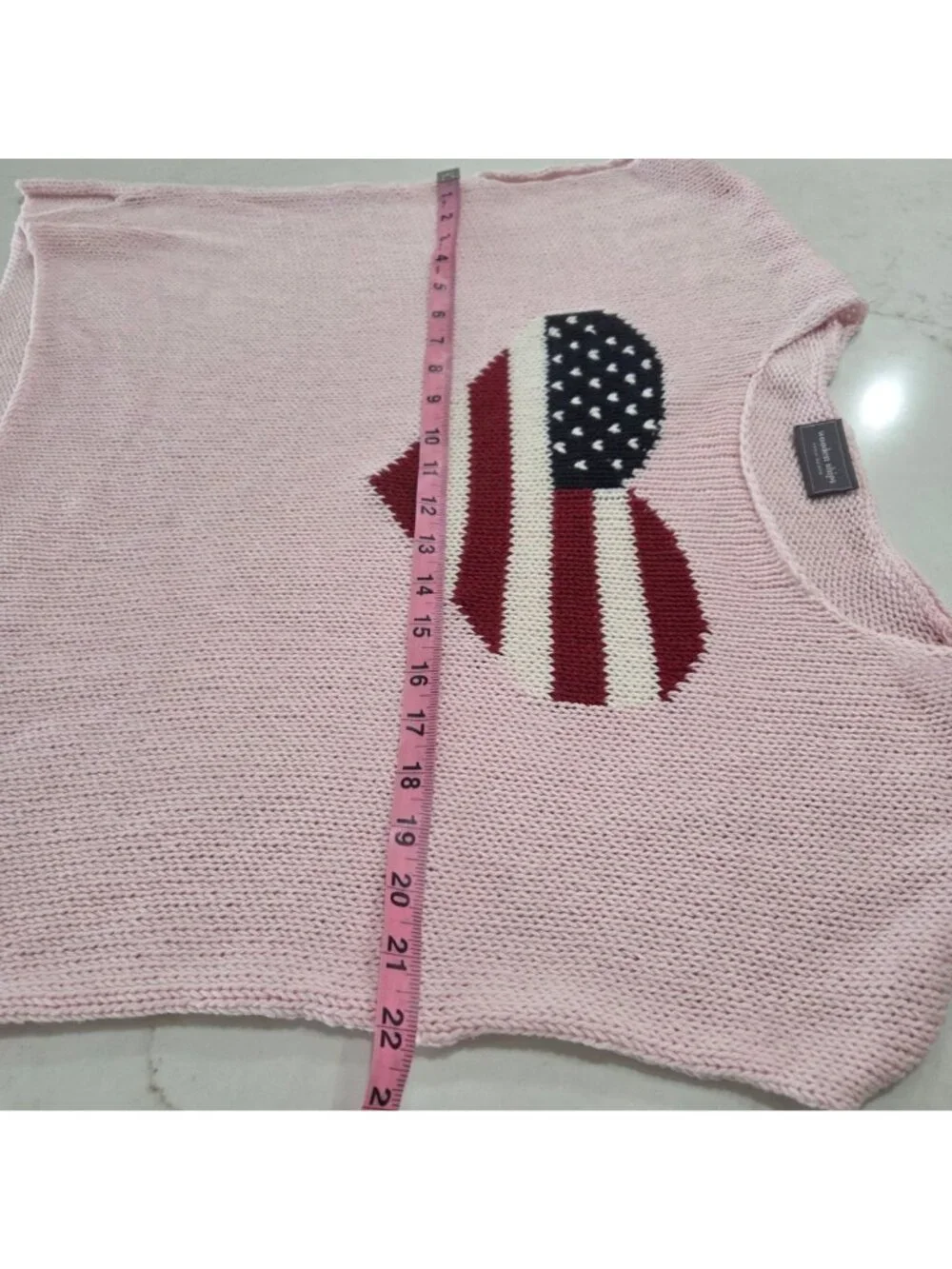 Wooden Ships American Flag Heart Sweater Top L Pink Open Knit Short Sleeve Beach - Picture 6 of 9